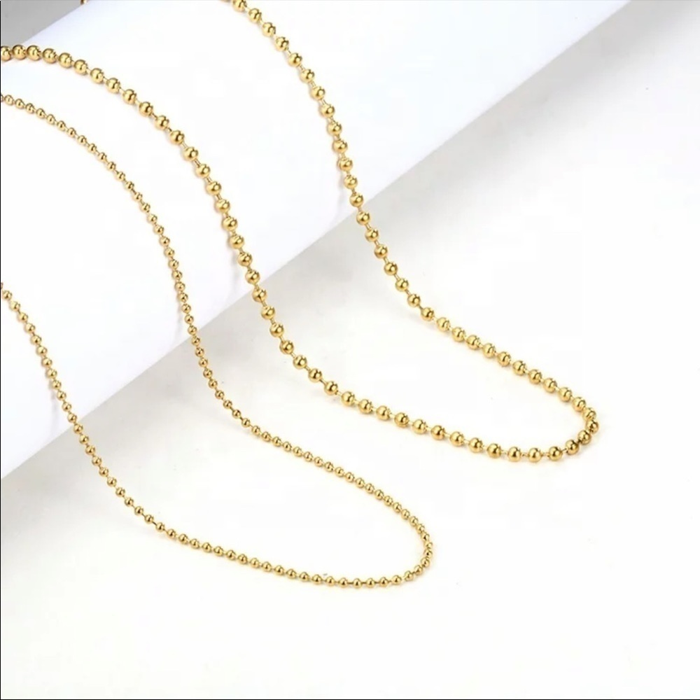 14K gold plated stainless steel steel ball beads chain necklace 16 inches